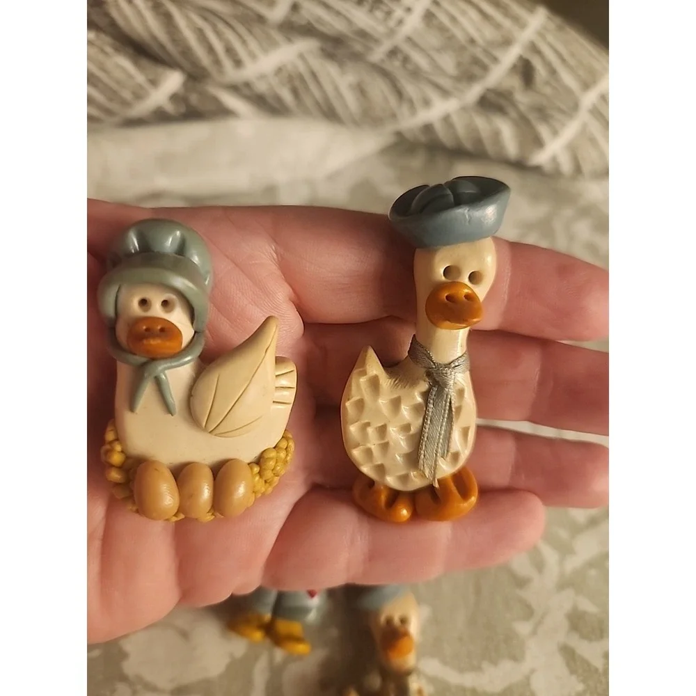 Vtg 5 Lot Grandma Refrigerator Magnet Country 3D Ducks‎ Heart Tugs Hand Made USA